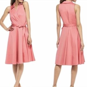 Gal Meets Glam Heather wrap over fit & flare Pink Sz 2 Dress Pockets Sle…